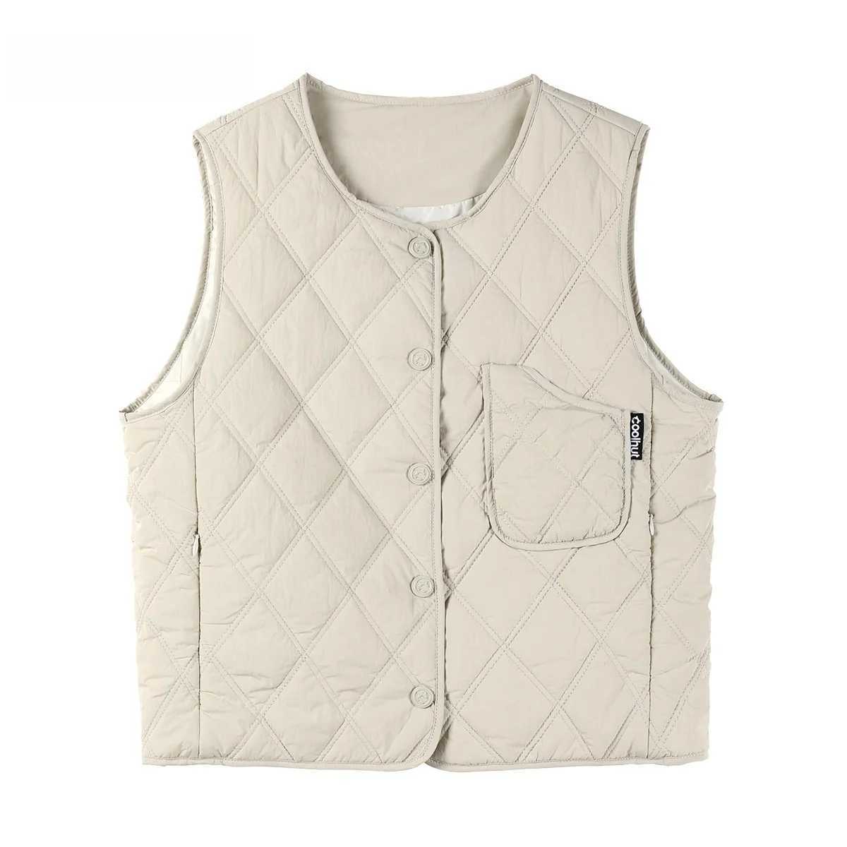 New Arrival 2025 Women Quilted Vest Short Padded Waistcoat Vintage Pattern Spring Layering Coat with Pocket Fashion W251016