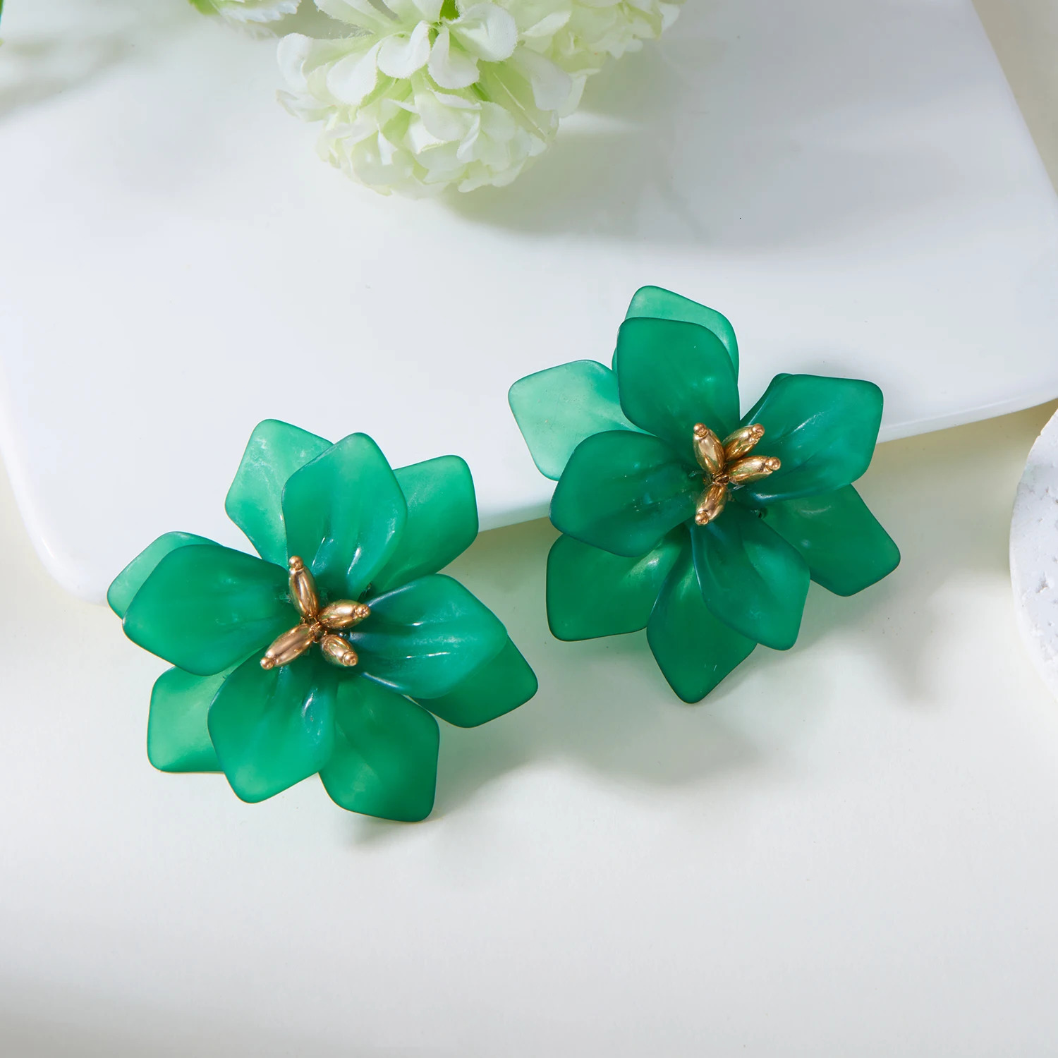 Bohemia Exaggerated Acrylic Big Flower Earrings for Women Green White Red Yellow Flowers Stud Earring Girl Party Wedding Jewelry 251016