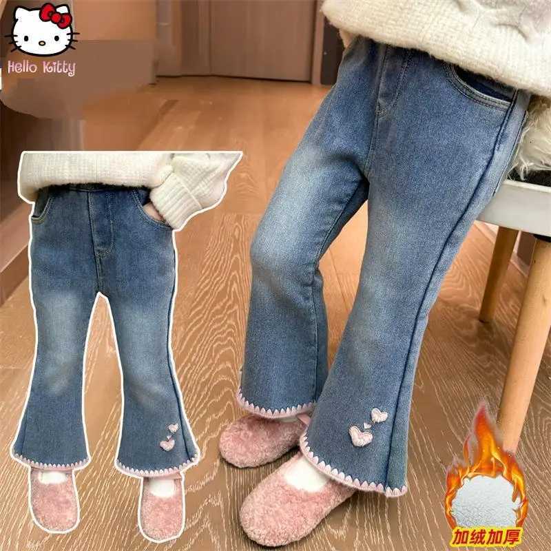 Girls Warm Jeans Cartoon Autumn Winter Korean Version Kawaii Flared Pants New Fashion New Childrens Anime Thickened One PantsT251017