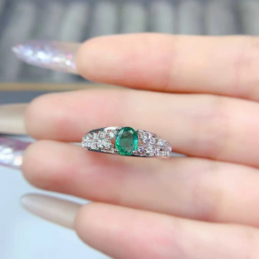 Genuine emerald ring 925 silver gemstone jewelry 4mm*6mm 0.4ct Colombian emerald jewelry with certificate