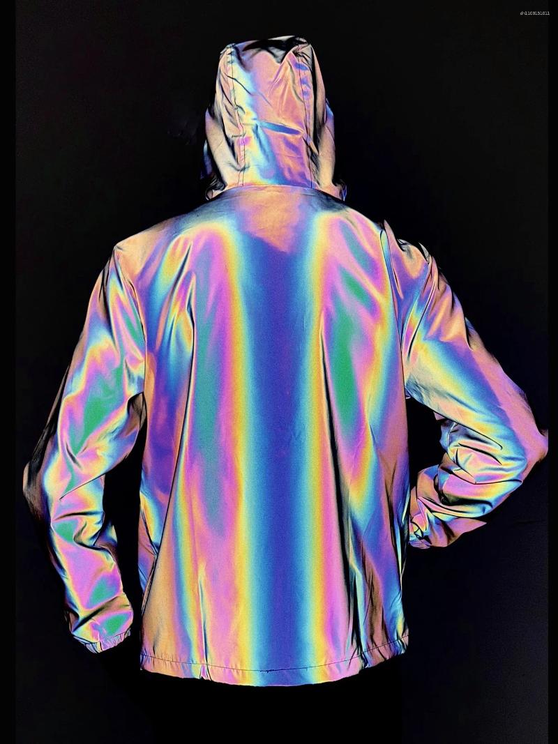 Men's Jackets Colorful Reflective Jacket Fashion Spring Autumn Casual Riding Luminous Streetwear Male Hip Hop