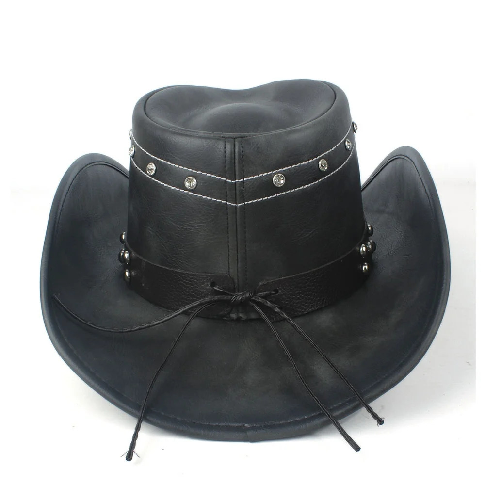 100 Leather Men Western Cowboy Hat For Gentleman Dad Jazz Sombrero Hombre Caps Size 5859CM 36 Stlye 251015