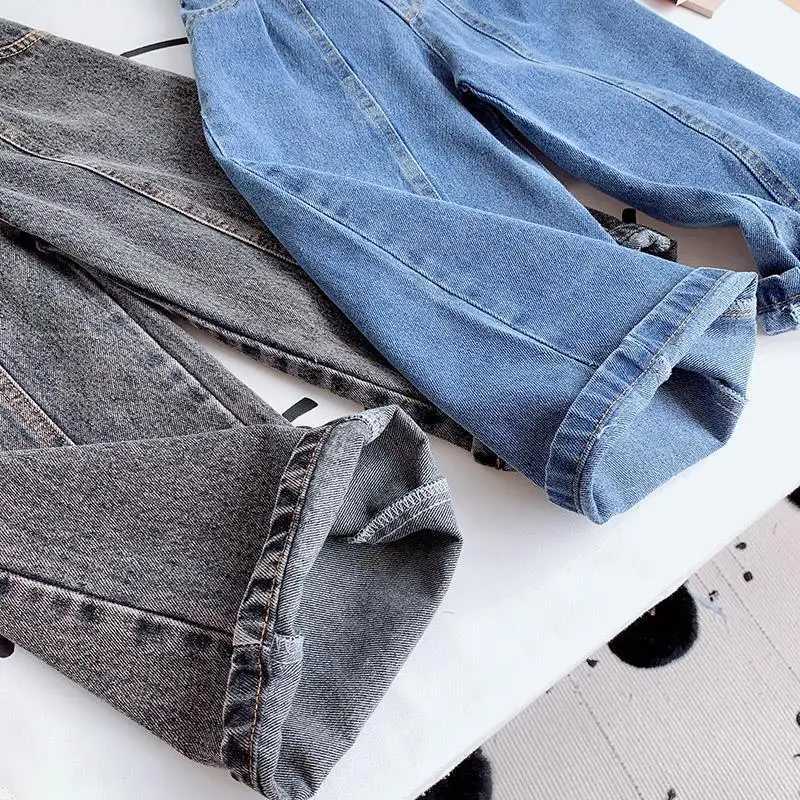 Fashion Baby Girl Jean Pant Cotton Wide Leg Toddler Teen Child Denim Trousers High Waist Button Girl Loose Pant Clothes 214YT251017