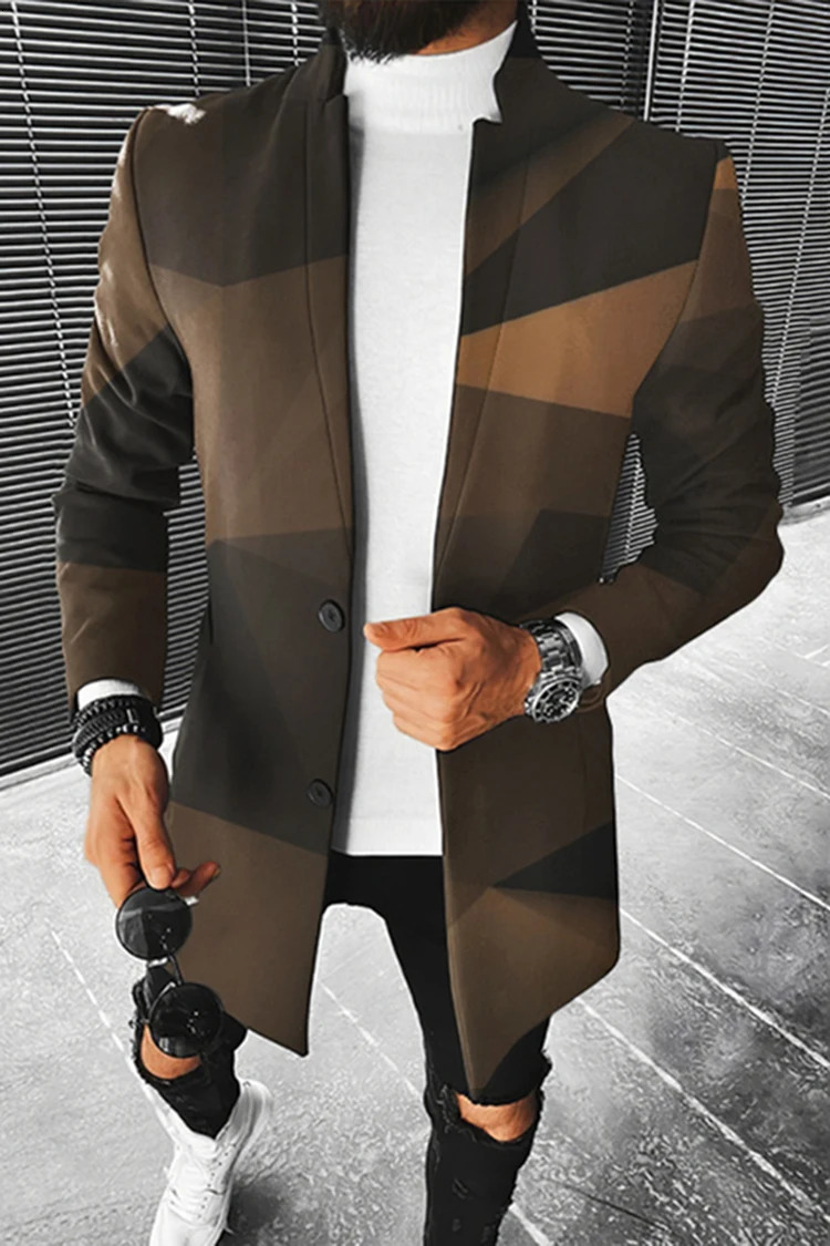 Mens Fall long coat floral print button lapel Fashion Office Winter Jacket Casual Nylon overcoat oversized top coat 251017