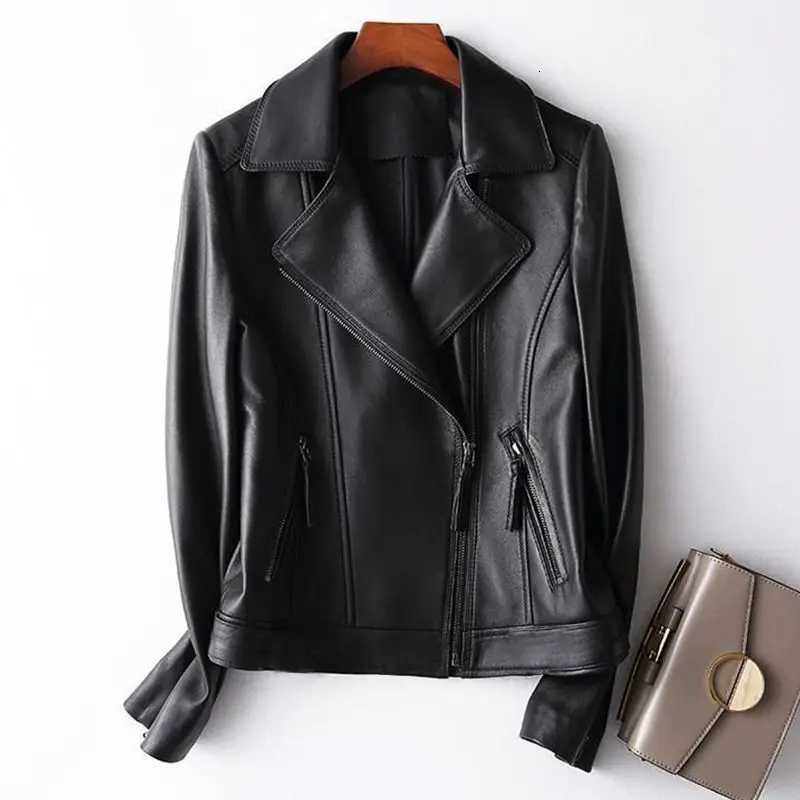 Faux Leather Women Coats Solid Jacket Turn Down Collar Long Sleeves Zippper Loose Fit Moto Streetwear 2025 Spring AutumnT251017
