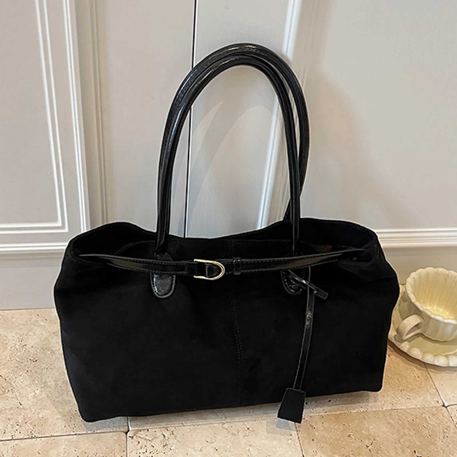 Suede Leather Casual Tote Handbag Large Capacity Shoder Bag Solid Color AllMah Underarm Bag Wen Cmute Bag1 D251017