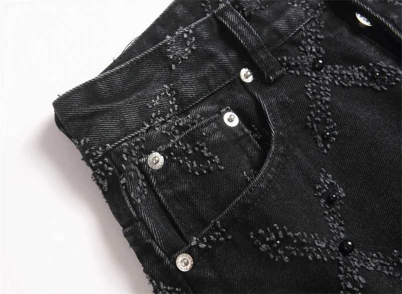 Mens Punk Nail Black Denim Jeans Straight Loose Pants Fashion Street Trend Y251105