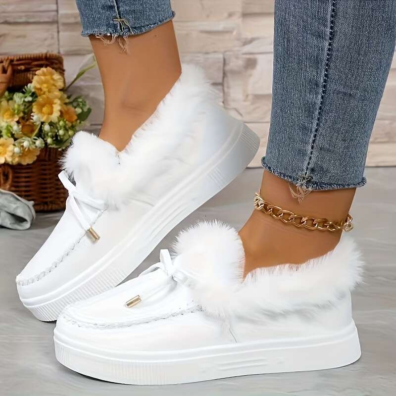 Women's Winter Bell-Bottom Slouchy - Cozy Round Toe Mid-Heel With Plush Faux Fur Trim, Soft Faux Cover-Like Synthetic Upper, Hand Washable Casual