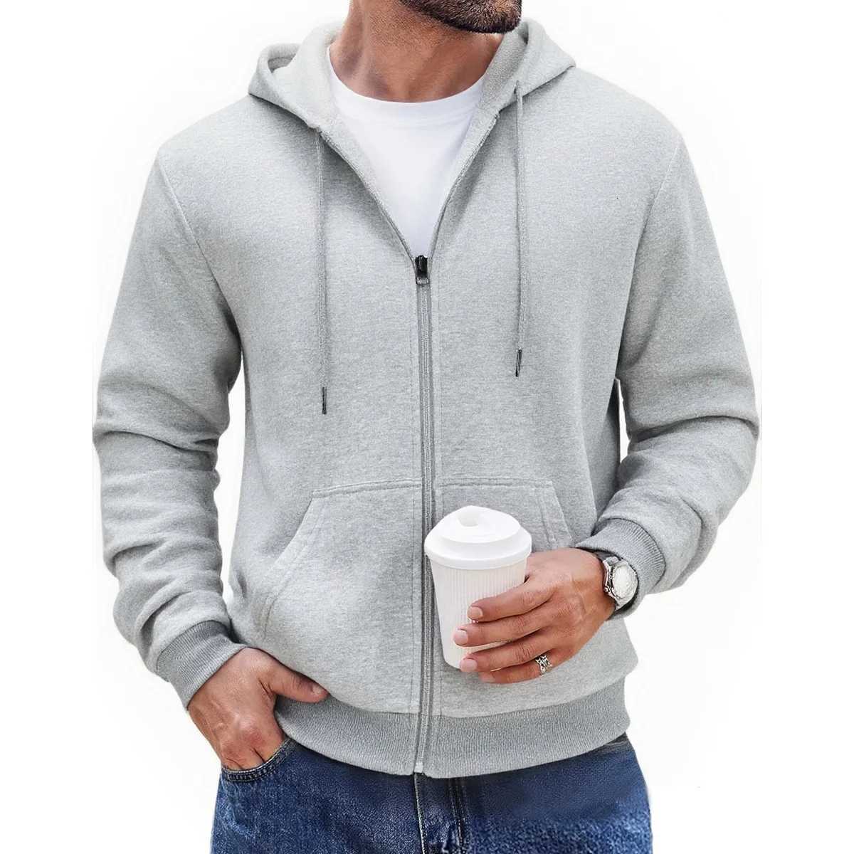 Mens autumn and winter hooded sweatshirt with drawstring and zipper simple and versatile suitable for daily work and sports Z251017
