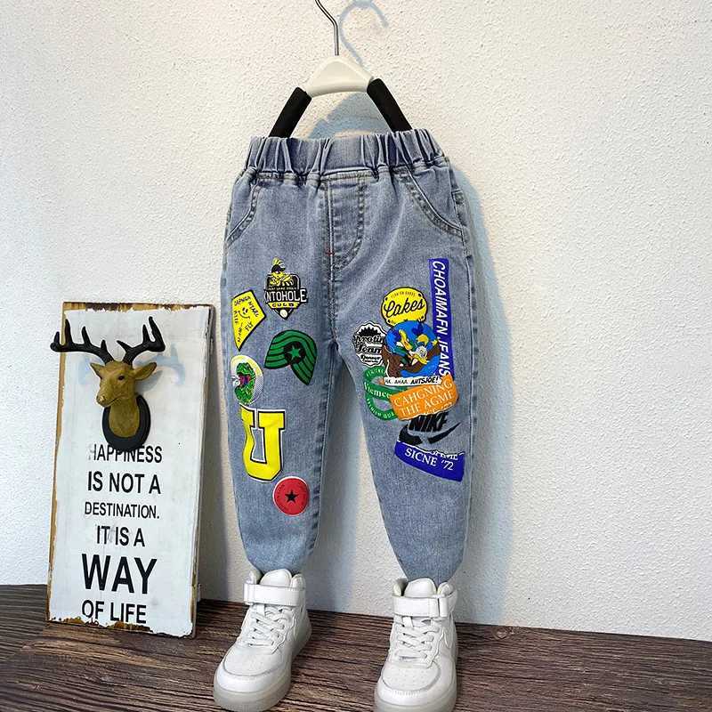 Boys Graffiti Stretch Jeans Spring and Autumn New Childrens AllMatch Trendy Brand Pants Boys Foreign Trade CrawlerT251017