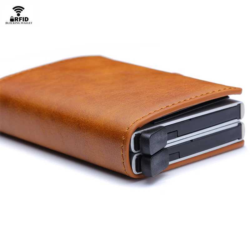 VM FASHION KISS Carbon Fiber High Quality Wallet Pu Leather RFID Security Double Aluminum Box Credit Card Holder Men Metal PurseW251017