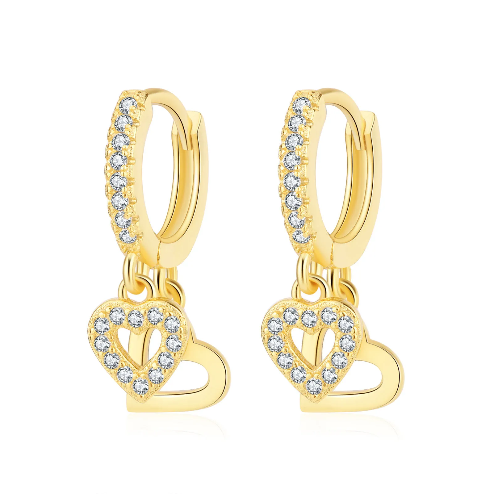 MT New 925 Sterling Silver Hoop Ring Couple Double Heart Pendant Earrings for Girlfriend, New Fashion Earring Hangings