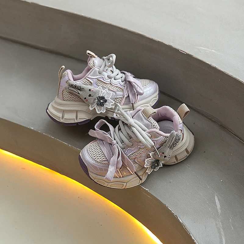 Cute Fashion Girls Sports Shoes Mesh Breathable Children School Chunky Sneakers Running Versatile Kids Causal Basketball ShoesT251017