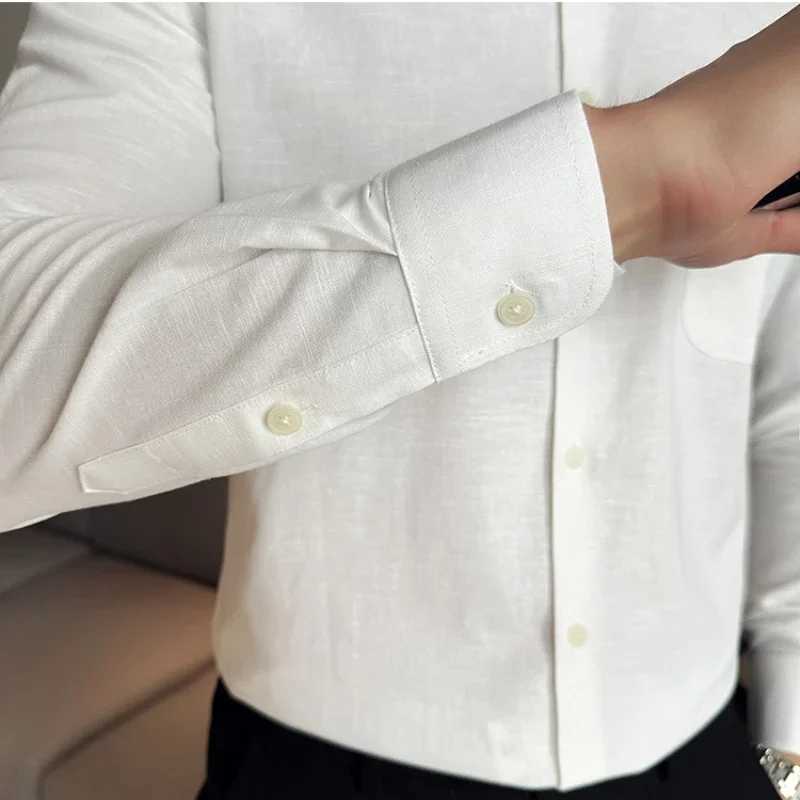 Mens Spring High Quality Long Sleeve Shirts Male Business Casual Dress Shirt Mens Standup Collar Solid Color Shirt 3XLM J251017