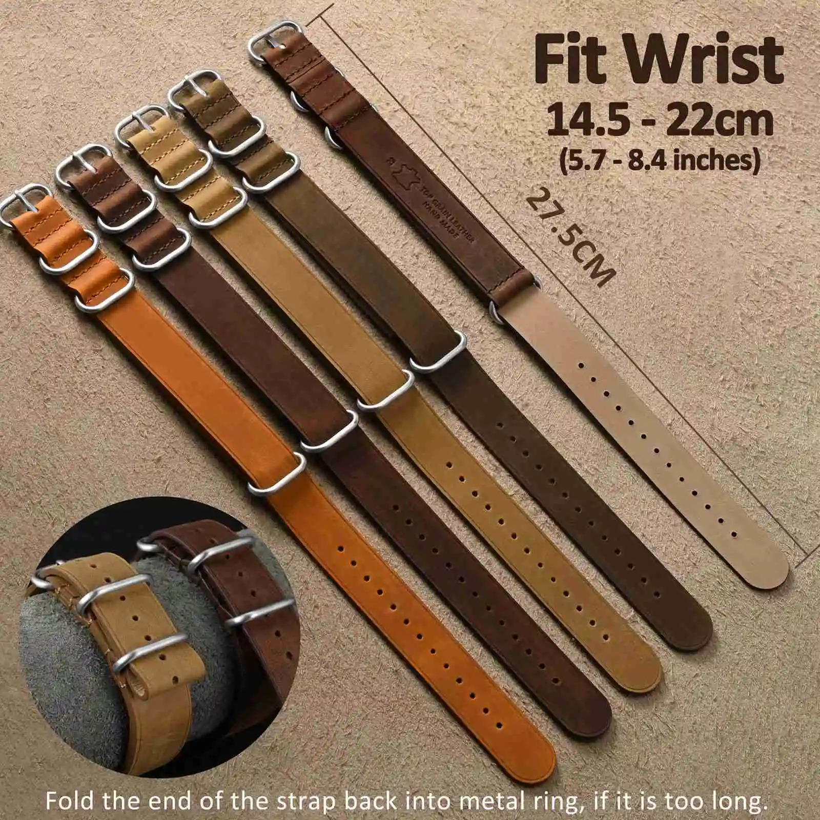 WOCCI Vintage Leather Watch Band Onepiece Strap for Men Top Grain Leather Brushed Hardware Band Width 18mm 20mm 22mm 251016