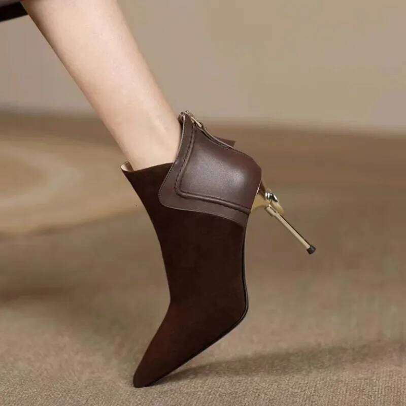 Vintage Pointed Toe Women Ankle Boots Fashion Elegant Back Zippers Short Booties Autumn Winter Ladies Concise High Heels Shoes