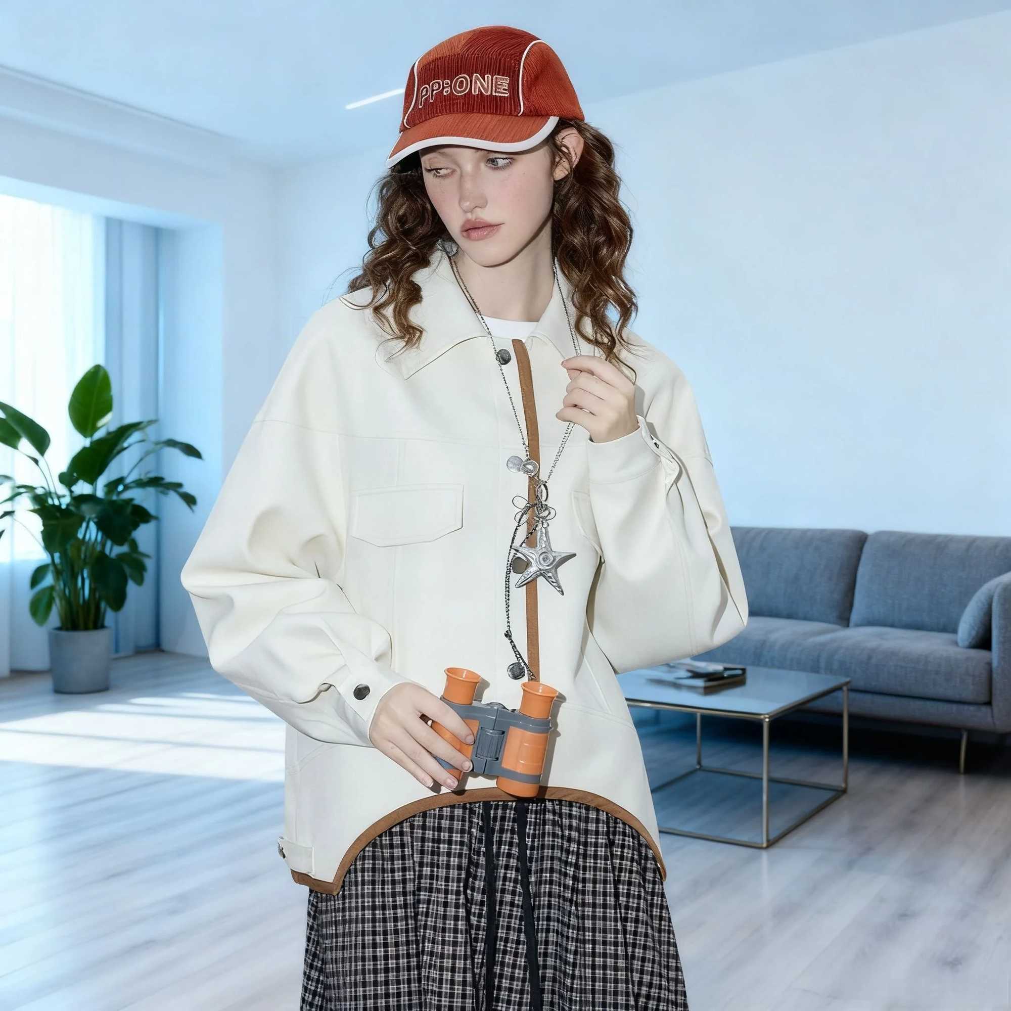 Womens Color Block Long Sleeve Coat Asymmetrical Hem Jacket Turn Down Collar Fashion Outerwear Autumn Casual Style New Arrivals W251016