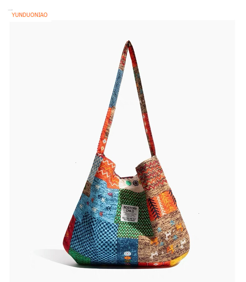 Autumn and winter new retro style patch patchwork designer canvas bag denim women's shoulder bag fashion trend commuting bag