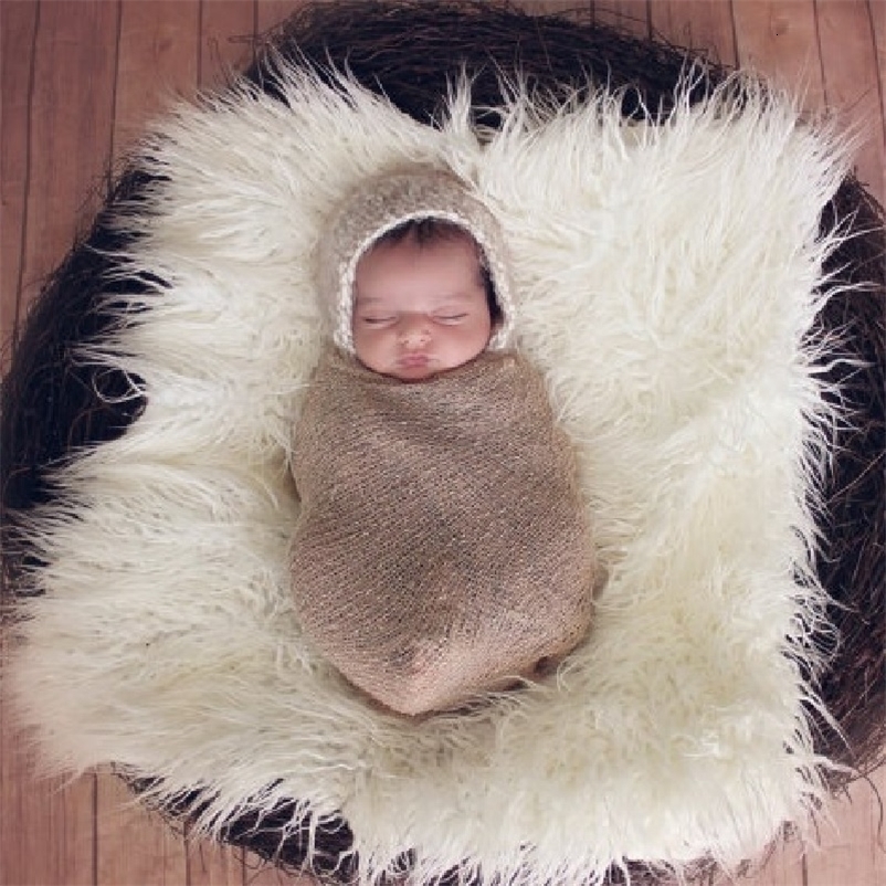 50*60CM Newborn Receiving Blanket Premature Photography Props Mat Fur Baby Sleeping Carpet Cute Infant Swaddling Towel Crawl Pad 210413bj