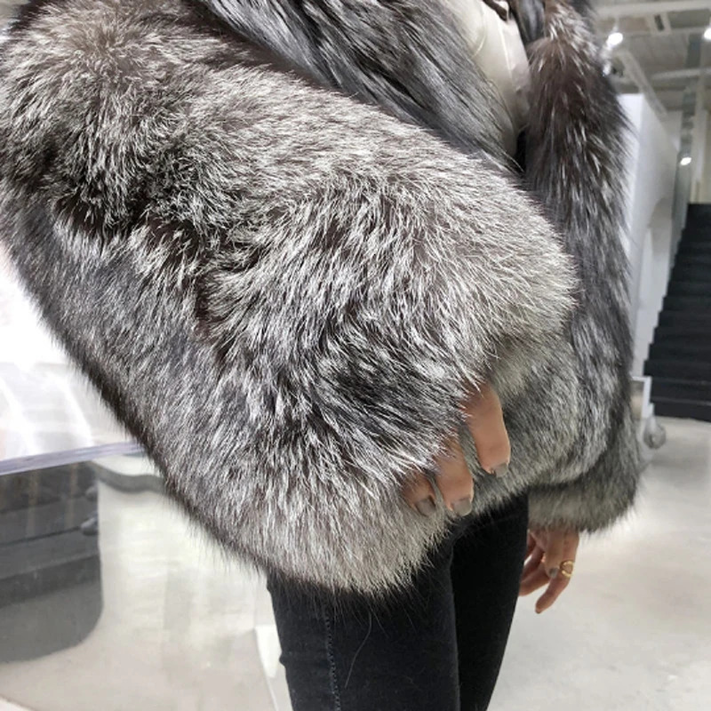 Womens fur coat short style fashion fox hair whole fur coat autumn winter casual lady jacket 251011