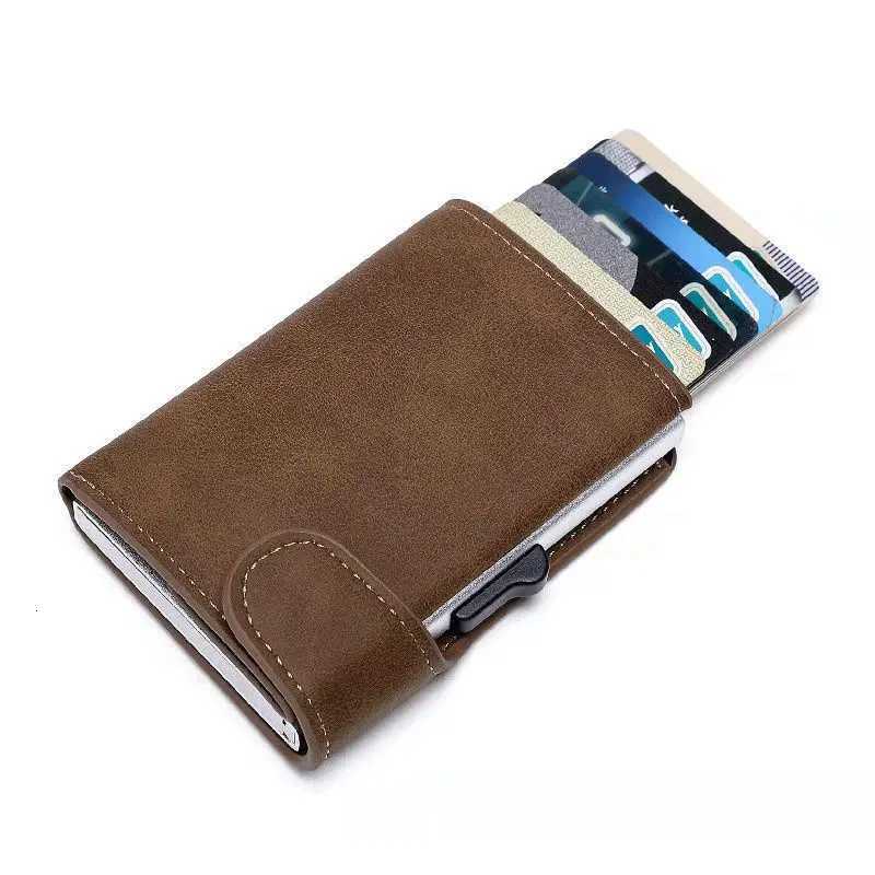 Rfid Smart Wallet ID Credit Card Holder Leather Ultrathin Business Men Cardbag Automatic Popup Anti Theft Brush Metal Card BoxW251017