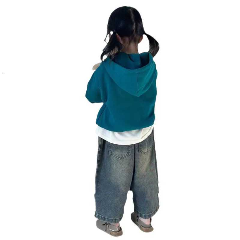New 2025 Spring Autumn Fashion Korean Casual Baggy Simple Style Jeans Kids Wide Leg plush pants Childrens fleece jeansT251017