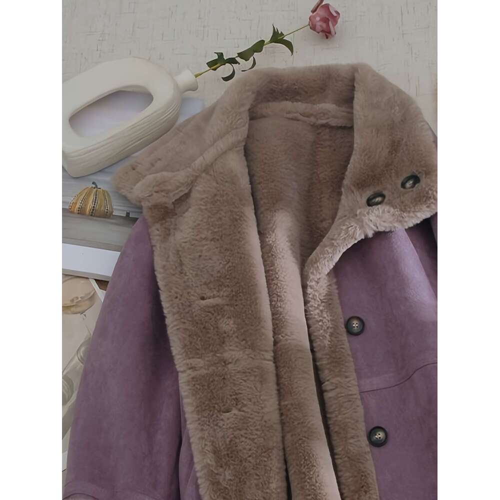 Shein Men's Jackets 2025 Autumn Winter New Korean Style Lazy Purple Coat For Women Thickened Fleece Top