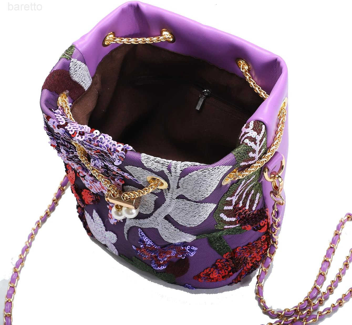 Bucket Bag Chinese Retro Crossbody Bags Embroidered Flowers Chain Handbag For Travel Daily Shopping 1PCS Z251017