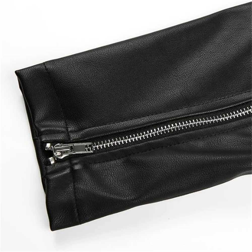 Vangull Faux Leather Cropped Jackets Women Punk Black Coat Woman Gothic Long Sleeve Overcoat With Chains Outwears TopsT251017