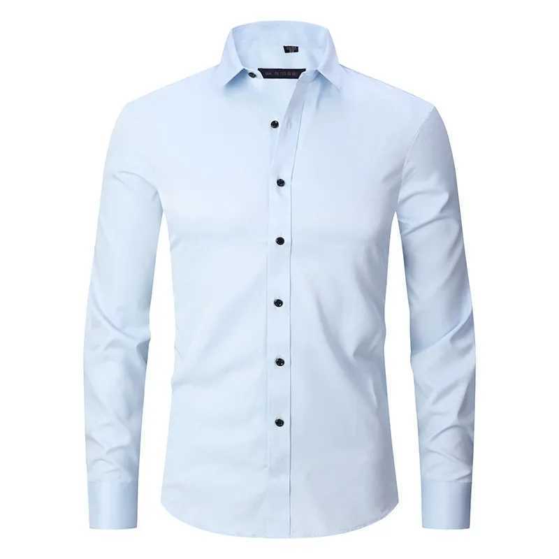Mens Casual Long Sleeve Shirt FourWay Stretch NoIron Business Leisure White Shirt Seamless CrossBorder Bestseller J251017