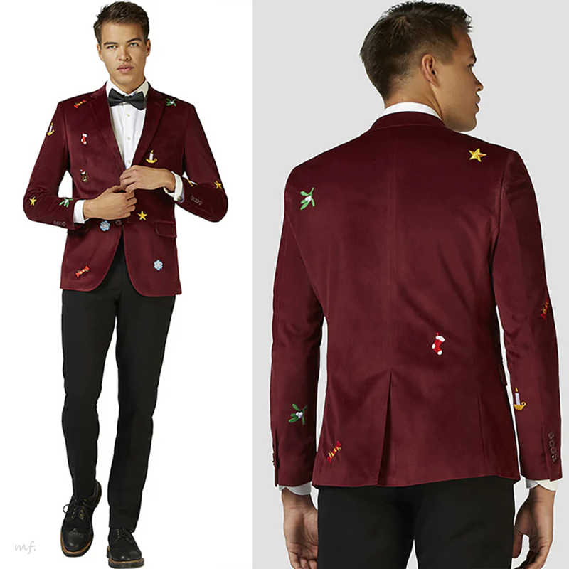 Modern 2 Pieces Men Suits Single Breasted Notched Lapel Christmas Jacket Blazer Formal Holiday Party Customized Outfits