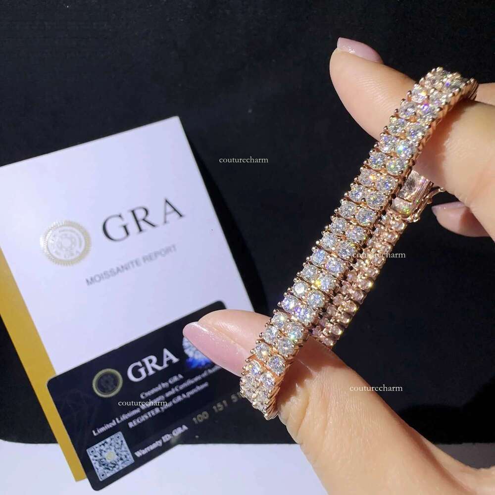 New design two rows real gold plated bracelet sterling sier vvs moissanite hip hop jewelry lab dia tennis chai