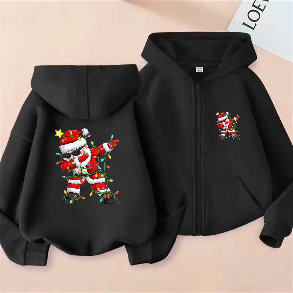 Christmas Age 212 children Zipper Hoodies Santa Claus black Tops Girls Sweatshirt Autumn Winter Long Sleeve Casual boy Hooded C251017