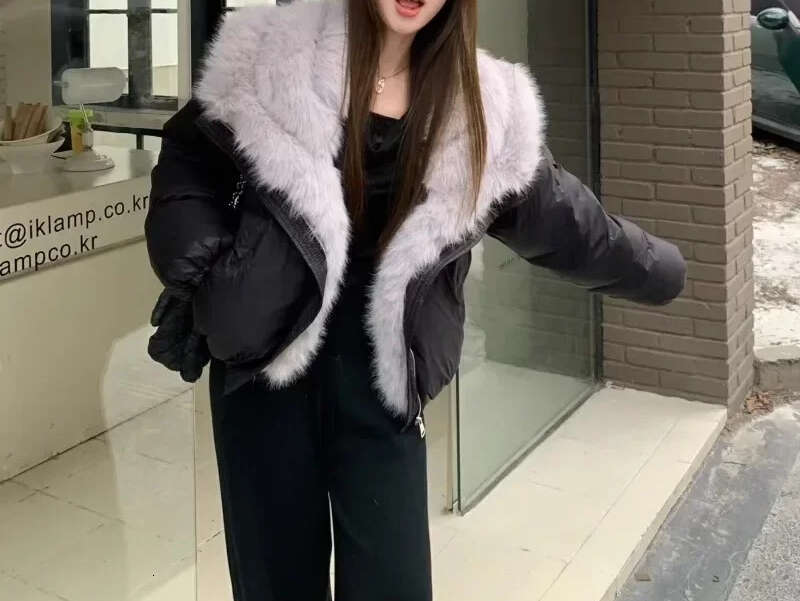 White Warm Patchwork Fur CollarFor Women's Winter Loose And Thick Versatile Temperament Parkas Female Clothing down coat