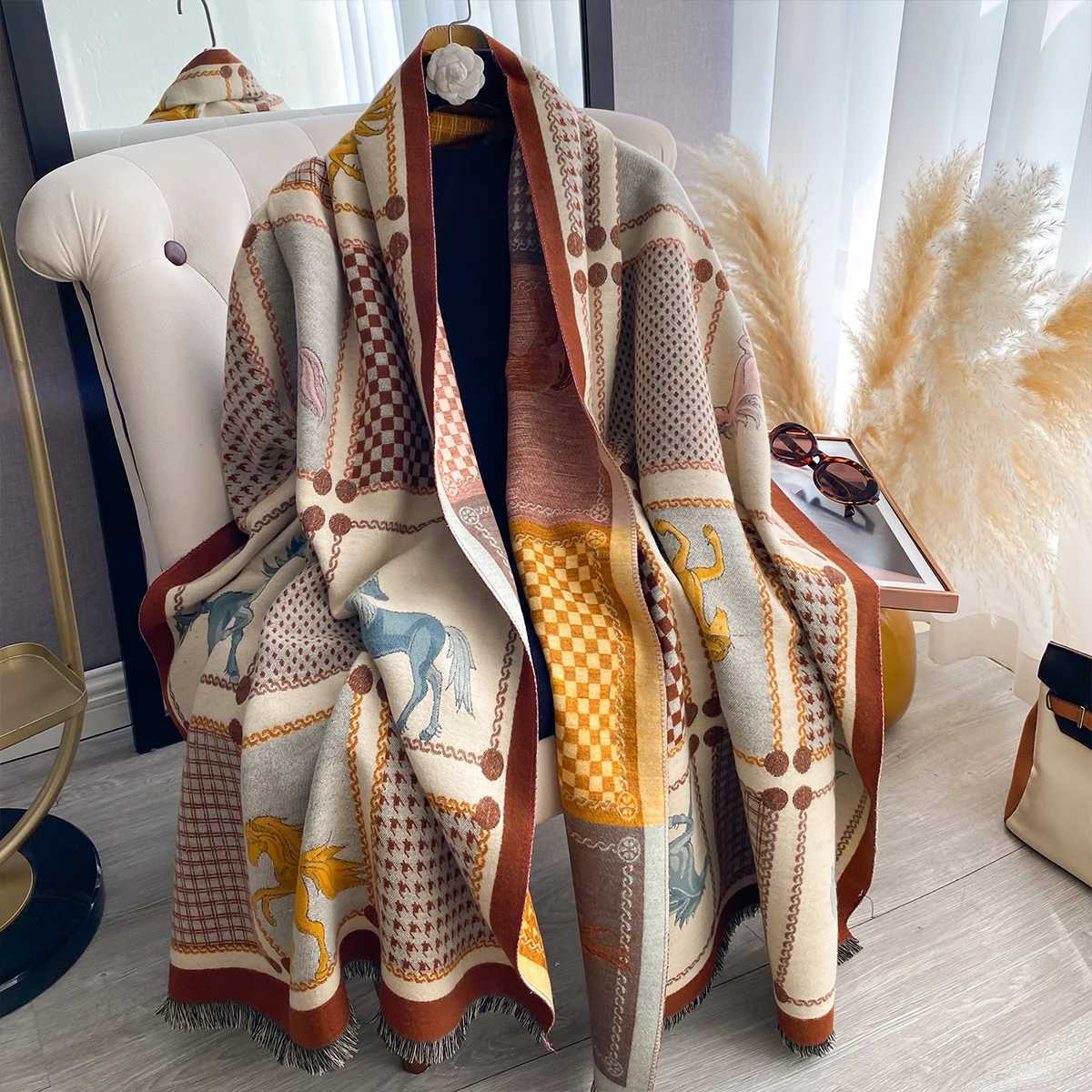 New Women Imitation Cashmere Two Sided Print Scarf Soft Warm Shawl Autumn Winter Coldproof Windproof Blanket C251017