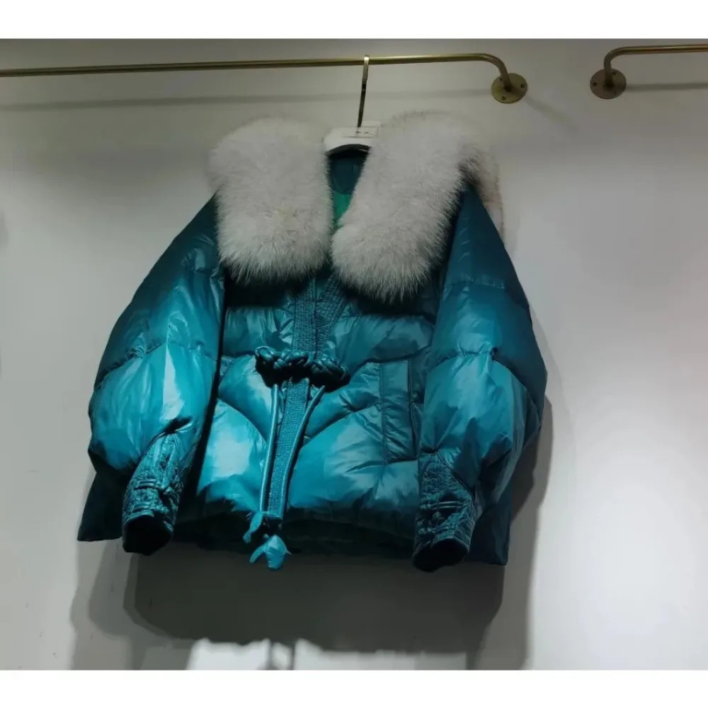 Chinese Style Down Jacket Women Large Natural Real Fox Fur Collar Warm Coat Fashion Thick Snow Windproof Parkas Female 251014