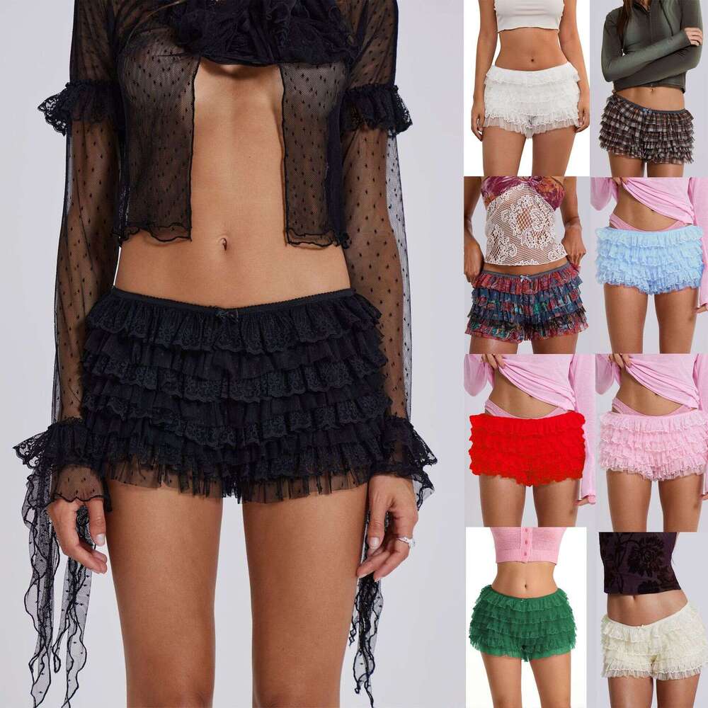 Sexy Beach Hot Ruffled Wave Solid Color Lolita Low Waist Shorts Skirt Pants B5