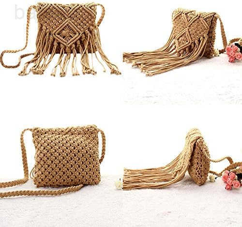 Handwoven Cotton Straw Shoulder Bag Crochet Tassel Beach Bohemian Purse for Women Z251016