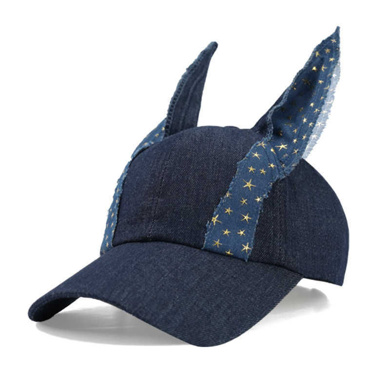 New Denim Color Block Doberman Ears Baseball Cap Niche Fashion Versatile Travel Trendy Cool Personality Duckbill Cap for Women W251017