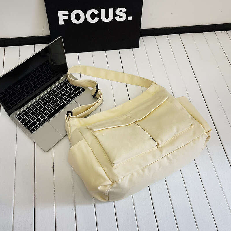 Workwear Style Single Shoulder Crossbody for Men and Women, Ins Canvas Student Class Bag, Street Large Capacity Literary Casual Bag