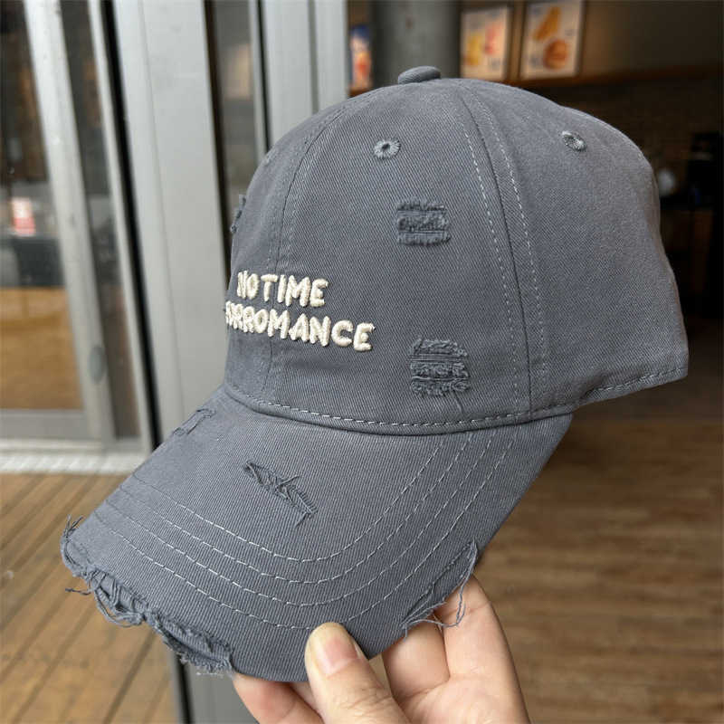 Broken hole baseball cap with embroidered female letters washed cotton duckbill cap small face enlarged and widened brim soft top sun hat W251017