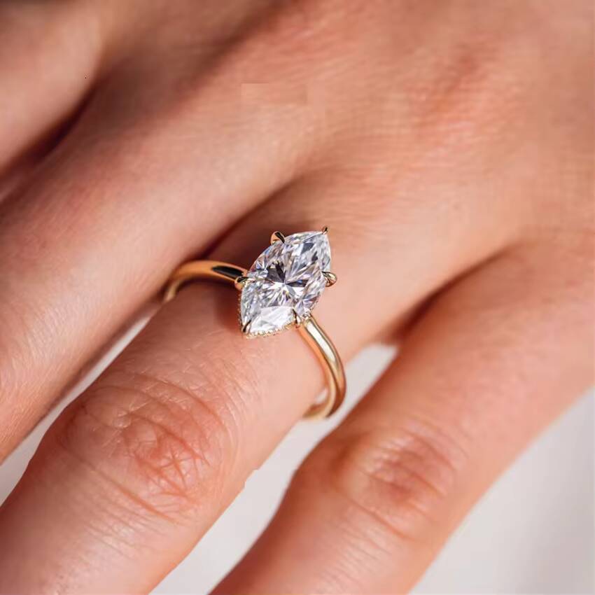 Speedin Luxury Custom Fine Jewelry 15ct DEF VVS VS 14K Yellow Gold Marquise Cut Lab Diamond Wedding Ring