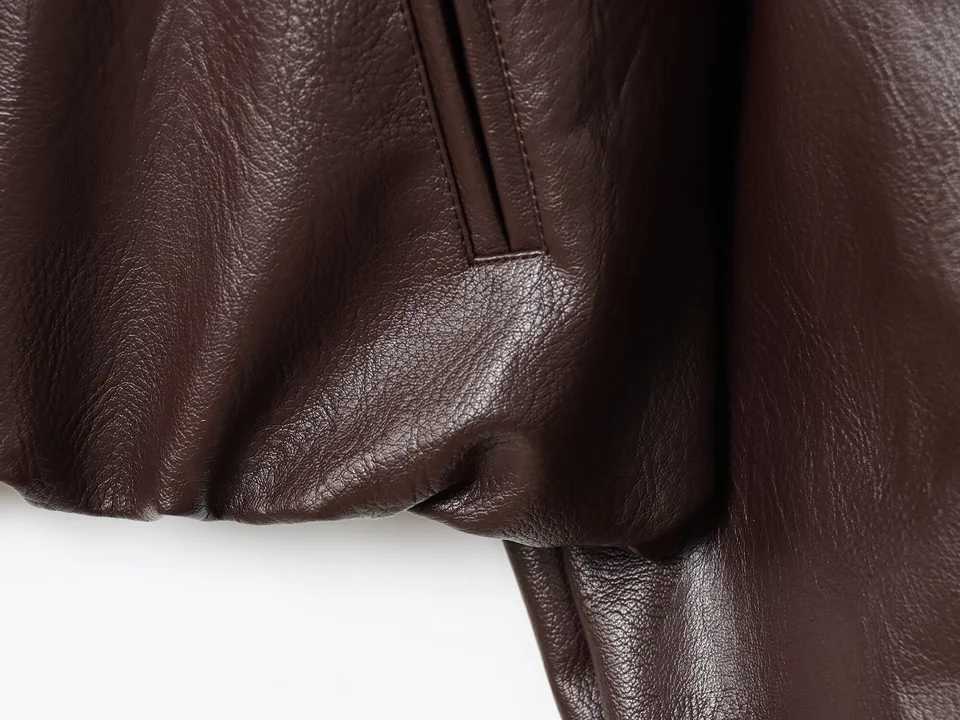 autumn new womens casual fashion simple temperament allmatch imitation leather pilot lapel jacket top coatT251017