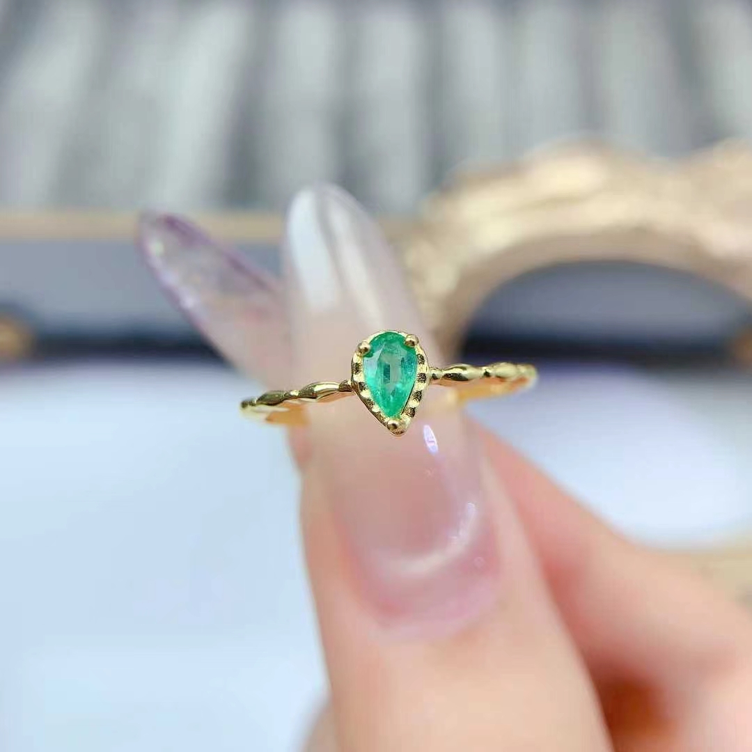 Sterling silver emerald ring classic design 925 silver ring for girl 3mm*5mm natural Colombian emerald jewelry
