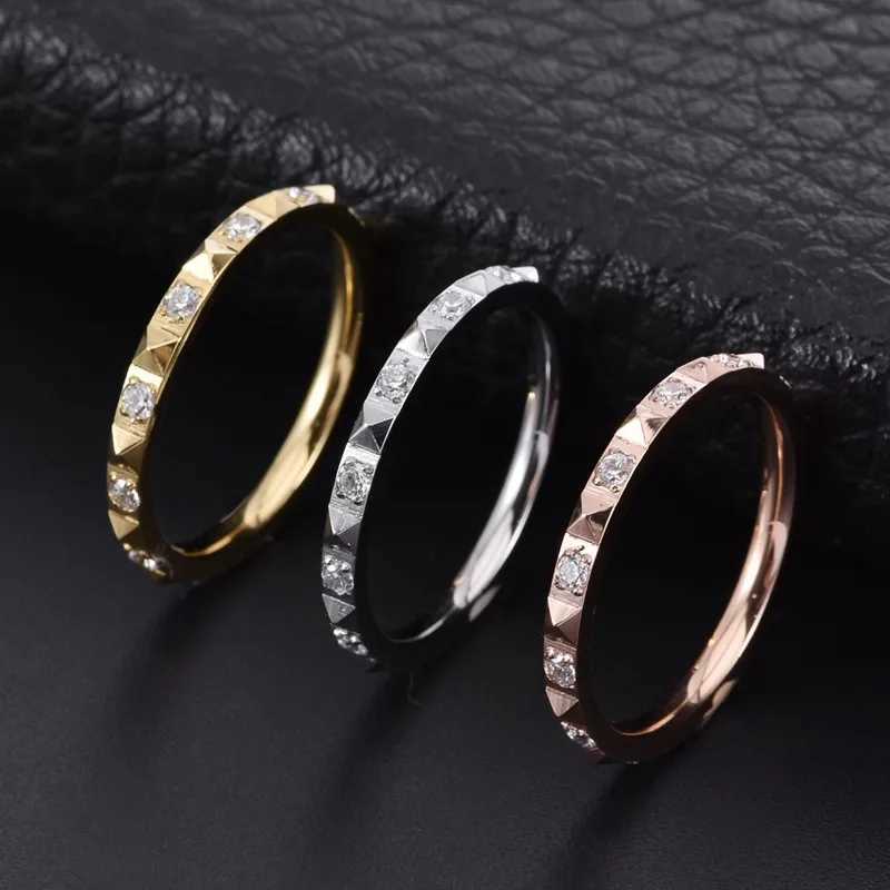 2mm Thin Stainless Steel Pyramids CZ Eternity Ring Wedding Band for Women Girl Size 510W251017
