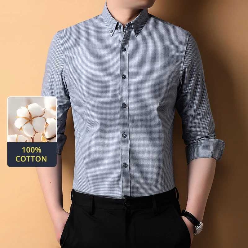 Top Grade 100 Cotton Antiwrinkle New Fashion Breathable 2025 Men Shirt Checkered Brand Plaid Slim Fit Long Sleeve Casual Tops J251017