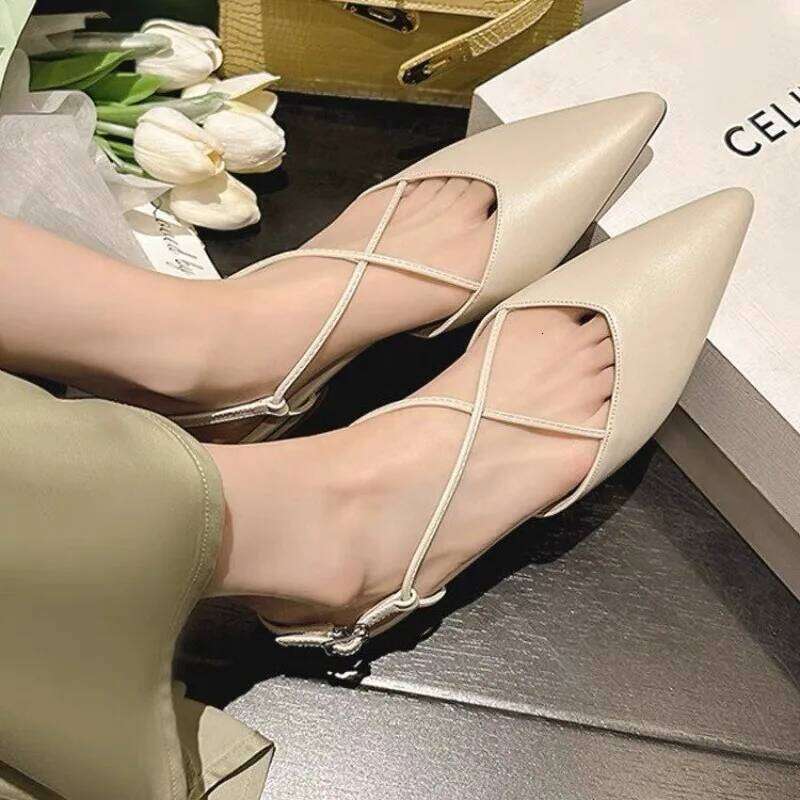 2025 Sexy Slingbacks Women Sandals Pointed Toe Pumps Flats Party Genuine Leather Dress Shoes Office 35-40