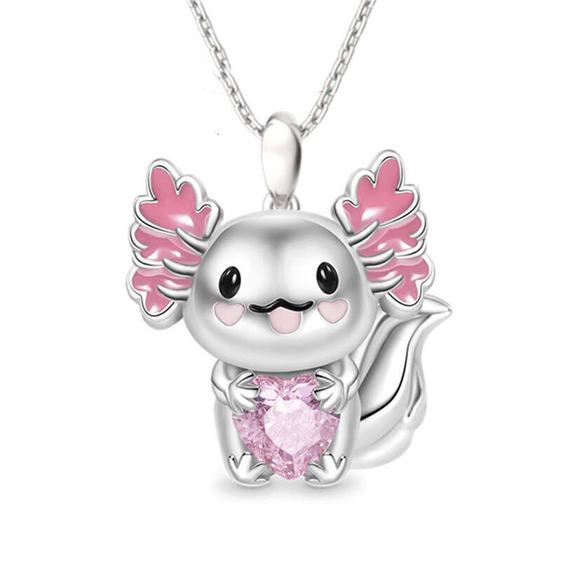 Cute Axolotl Pendant Necklaces Hot-Selling New Cartoon Fashion Big Eyes Hing Dragon Lady Necklace Pendant Heart Shape