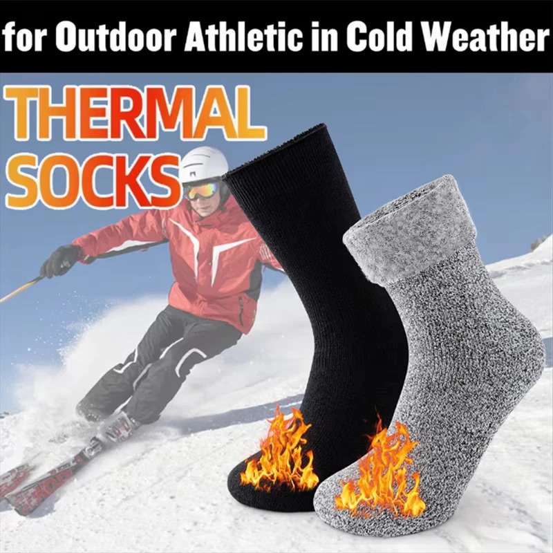 2 Pairs Pack Winter Thermal Socks For Men Women Cold Weather Insulated Socks Outdoor Hiking Skiing Warm Snow Thick Heated Socks 251017