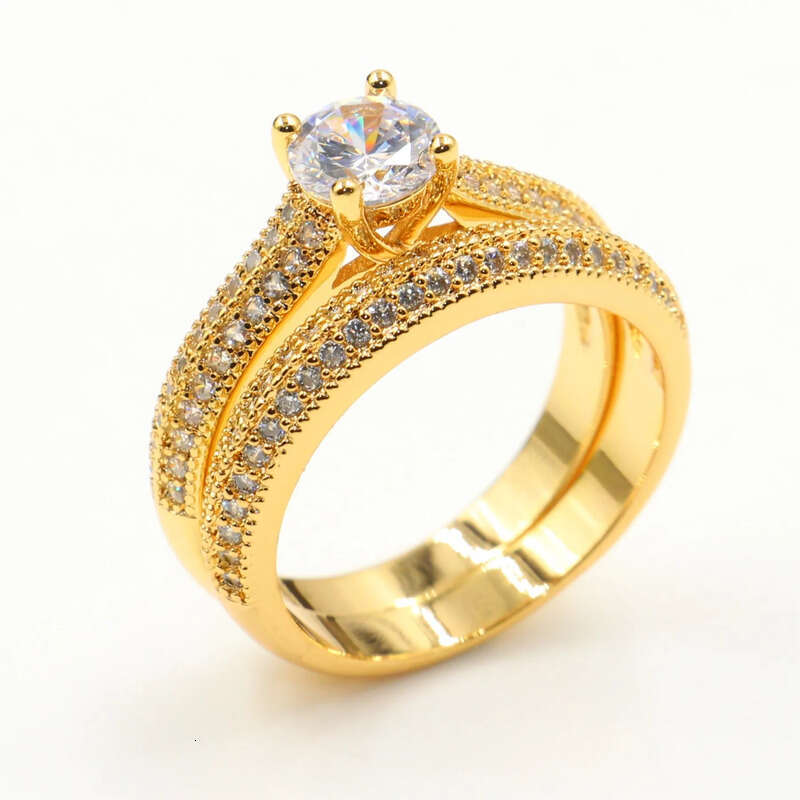 Wholesale Professional Lots Of Stock Classical Fashion Jewelry Sterling Sier&Gold Fill Round Cut White Topaz CZ Dia Wedding Ring